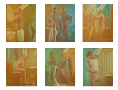 Ablutions Suite ( Shaving, Toweling , Showering, Sitting ,Conversing , Kissing), 54 X 43 (singly 16X20 ), o/l/p, 2017
