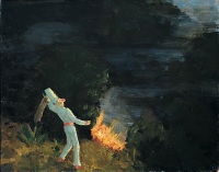 Punchinello Fights a Fire,  11 x 14, o/c, 1995